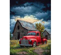 DIY The Red Truck and The Old Barn Stamped Cross Stitch Kits for Beginners Adults - Preprinted 11CT Easy Pattern Needlepoint Kits, Arts and Crafts for Home Decor (11.8x15.7inch) 691