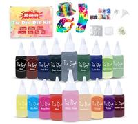 DIY Tie Dye Kit for Kids & Adults - 18 Permanent Tie Dye Powder w/Rubber Bands, Aprons, Gloves, Funnel, Cover & Tie Dye Bottles - Fabric Dye Kit w/Nontoxic Dye for Shirts, Caps or Shoes (18 Colors)