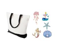 DIY Tote Bags with Blue Whale, Starfish, Seashell Beach Themed Canvas Shoulder Handbag Coastal Bags