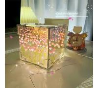 DIY Tulip Cube Mirror Lamp 2024 NEW DIY Tulip Night Light 21 Handmade DIY Tulip Flower Magic Cube Mirror Night Light Creative Gift for Girlfriends Mom (Pink)