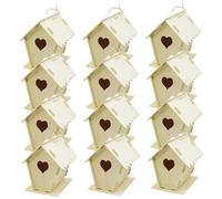 DIY Unpainted Wooden Bird House Kits, 12Pcs Heart Shape with Hanging Hook for Adults Kids