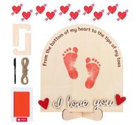 DIY Valentine's Day Footprint Art Sign 2026 Baby’s First Valentine's Day Milestone Keepsake Gift from The Bottom of My Heart Wooden Craft Decoration for Baby Shower Newborn Photoshoot Prop