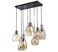 DIY Vintage 8-Lights Island Glass Cluster Pendant Chandelier Antique Black Finish Ceiling Lights Height Adjustment for Dining Room, Cafe, Bar, Kitchen