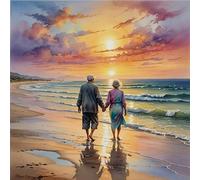 DIY Watercolor Beach Walk Paint by Numbers Kits Drawing Paintwork on Canvas 9.84x9.84inch Without Frame Canvas Oil Painting Number Painting for Beginners Adults Gift Home Wall Decor