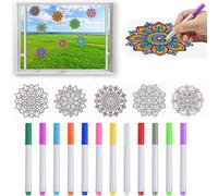 DIY Window Art Craft Kit for Kids Ages 5-10, Stained Glass Mandala Window Clings and Markers, 5PCS Doodleable Suncatchers Stickers with 12PCS Pens, Girls & Boys Birthday Gift for 6-12 Year Old
