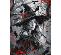 DIY Witch Diamond Painting Crow Diamond Art Kits for Adults, Round Diamond Painting Kit, 5D Full Drill Crystal Art Painting Embroidery Crafts Kits, Diamond Art for Kids, Home Wall Decor Gifts 30x40cm