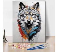 DIY Wolf Paint by Numbers for Adults Beginner Easy Painting by Number Natural Wild Animals for Adults Acrylic Paint Kit as Gift for Boys Girls Artwork Home Decor 16x20 Inch Without Frame