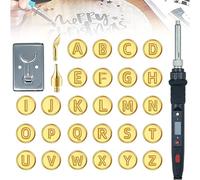 DIY Wood Burning/Carving Set - 26 Letters Copper Mold, Wood Burning Tips Alphabet Template Kit for Embossing and Carving Crafts, Letter Soldering Iron DIY Tools (Black Soldering Iron+28 Pcs)