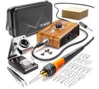 DIY Wood Burning Kit Station Pyrography Pen 200-750℃/3921382℉ Temperature Adjustable Wood Burner Tool with 23 Wire Nibs, 1 Stable Pen Holder, 15 Scrap Wood Pieces, 1 S/S Tweezers