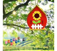 DIY Wooden Birdhouse Craft Kit Unpainted Build Paint Hanging Set with Paints and Brushes for Kids Art Project Garden Decoration