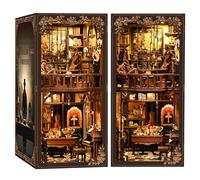 DIY Wooden Book Nook Kit Miniature Bookend Model with Light 3D Puzzle Bookshelf Decor & Birthday Gift for Adults 002