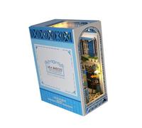 DIY Wooden Bookend Miniature House Kit with LED Light, Handmade 3D Library Model for Bookshelf Decor (6.3x3.6x8.1 inch)