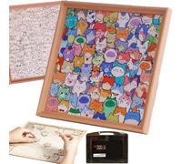 DIY Wooden Cat Coloring Puzzle Frame, Colored Cat Shaped Wooden Jigsaw Puzzle with 36 Colors Paint Pens, Hand-Painted Wood Special-Shaped Building Block Puzzles Frames (12 Pens)