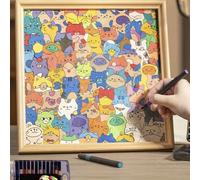 DIY Wooden Cat Puzzle Frame, 2026 New Wooden Coloring Puzzle, Creative Paintable Handmade Woode Puzzles, for Home Decoration Craft Lover (36-color Pens)