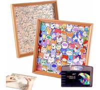 DIY Wooden Cat Puzzle Frame,3D Wooden Coloring Puzzle,Cute Kitten Hand Painted Photo Frame Ornament,Creative Block Puzzles With Picture Frame and Glue,for Home Decoration Cat Lover (36-Color Markers)