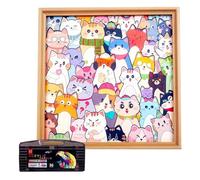 DIY Wooden Cat Puzzle Frame Colored Cat Shaped Wooden Puzzle Paintable Photo Frame for Home Decoration and Self Made Gift，10ml and Ornament (D, One Size)