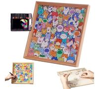 DIY Wooden Cat Puzzle Frame, Paintable Creative Coloring Photo Frame, Cute Cats Shaped Jigsaw Craft Kit for Home Decoration and Self-Made Gift (with/without Pens) 36-colour pen set