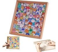 DIY Wooden Cat Puzzle Frame, Paintable Creative Coloring Photo Frame, Cute Cats Shaped Jigsaw Craft Kit for Home Decoration and Self-Made Gift (with/without Pens) No pens