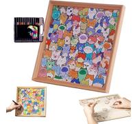 DIY Wooden Cat Puzzle Frame, Paintable Creative Coloring Photo Frame, Cute Cats Shaped Jigsaw Craft Kit for Home Decoration and Self-Made Gift (with/without Pens) 24-colour pen set
