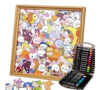 DIY Wooden Cat Puzzle Frame, Wooden Coloring Puzzle Included Markers, 3D Cat Shaped Woodens Jigsaw Puzzles for Home Decoration Craft Lover (Rabbit, 24 Colors)