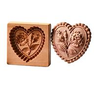DIY Wooden Cookie Mold, Funny Wooden Carved Moulds Cookie Cutter Rabbit Goldfish and Heart Rose Shaped Embossing Mold Cookie Stamp Gingerbread Mold for Valentine's Thanksgiving Baking Tool (Rose)