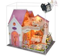 DIY Wooden Dollhouse Construction Kit with Music Function, Two-Level Miniature Villa with Heart Pool, Craft Set with Colour Instructions, Teenagers and Adults from 14 Years