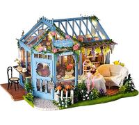 DIY Wooden Dolls House Kit 1:24 Scale, Miniature Dollhouse Set with Realistic Furniture, Music Box & LED Lights -Mini House for Building Perfect Home Decorate or Gift (ROSE GARDEN)