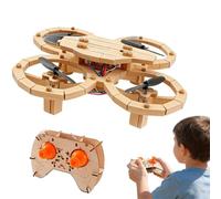 DIY Wooden Drone Model Kit, RC Wooden Drone Building Kit with Remote Control, 4-Axis Flying Quadcopter, Assembly Toy for Kids and Adults, Creative Building Project (1pcs)