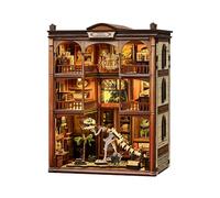 DIY Wooden Fossil Museum Book Nook Shelf Insert Kits Miniature Model Kit with Lights Dinosaur Bookend for Friends Birthday Gifts AH01-006