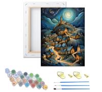 DIY Wooden Framed Paint by Numbers Kits for Adults,Painting Kit on Canvas, Color by Numbers,Mini Adult Paint by Number for Home Wall Decor,Gifts (Village)
