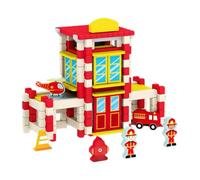 DIY Wooden House Building Kit Unique Engineering Learning Toy for Kids, Fire Station