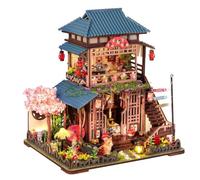 DIY Wooden Miniature House Kit, Japanese Riverside Townhouse Model | cozy bookshelf decor,tea house style,relaxing craft,unique gift idea,creative hobby