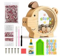 DIY Wooden Piggy Bank for Kids: Money Saving Box with Rhinestones Kit for Family Craft Making - Educational Toys for Tween & Teens Age 6-15 Home School - Birthday Gifts for Girls