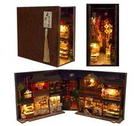 DIY Wooden Puzzle Model 3D Miniature Scene Crafts, Book Nook Shelf Insert Kits Handmade Miniature Dollhouse Toys for Adults Gift