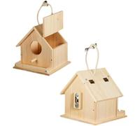 DIY Wooden Small Bird House Kit, Hanging Hummingbird Hut with Removable Roof, Feeder Perch, Easy-Clean Openable Lid, Unpainted Craft Project for Children to Build Paint