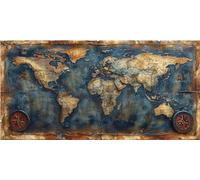 DIY World Map Paint by Numbers Kits, Retro Paint by Numbers for Kids Beginners, Paint by Number for Adults Oil Painting Kits for Aesthetic, Home Bedroom Wall Decor, Gifts for Men, 40X80CM/16x32inch