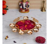Diya Metal Flower Decorative Bowl for Home, Handmade Floating Flower Bowl and Tea Light Candle Home Office Table Decoration | Decorative Items
