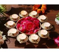 Diya Shape Flower Decorative Urli Bowl for Home Handcrafted Bowl for Floating Flowers and Tea Light Candles Home Table Decor| Diwali Decoration Items for Home (10 Inch)
