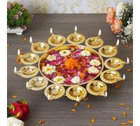 Diya Shape Flower Decorative Urli Bowl, Metal for Home Handcrafted Bowl for Floating Flowers and Tea Light Candles Home,Office and Table Decor| Diwali Decoration Items for Home (Flower)