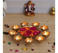 Diya Shape Flower Decorative Urli Bowl, Metal for Home Handcrafted Bowl for Floating Flowers and Tea Light Candles Home,Office and Table Decor| Diwali Decoration Items for Home (Lotus 12")