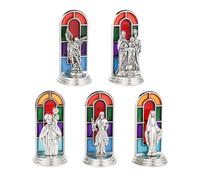 diyalo 5Pcs Mini Figurines Mix St.Christoper St. Michael Holy Family The Divine Mercy Our Lady Religious Icon Statue Church Stained Window Background Home Decor Car Ornament with Pastable Base