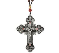 Diyalo Large Crucifix Twelve Apostle Christ Jesus Disciples Cross Pendant Necklace Mens Handmade Wooden Beads Chain, Zinc Alloy, No Gemstone