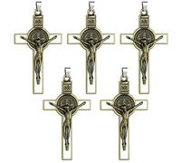 diyalo St. Benedict Exorcism Crucifix Cross Pendant for DIY Rosary Necklace Chaplet Part Jewelry Making Accessories Charms 5Pcs Bulk, Metal, No Gemstone