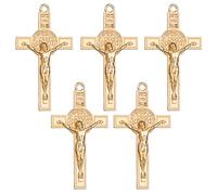 diyalo St. Benedict Exorcism Crucifix Cross Pendant for DIY Rosary Necklace Chaplet Part Jewelry Making Accessories Charms 5Pcs Bulk, Metal, No Gemstone