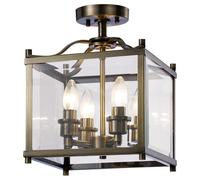 Aston 4 Light Semi Flush Ceiling Lantern in Antique Brass Finish