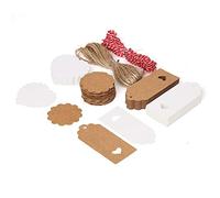DIYASY 100pcs, Gift Tags Kraft Paper Tags Label Tags Lovely Hollow Heart Wedding Favour Tags with Free 16Feet Red and White Color String and 16 Feet Natural Jute (Brown)