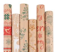 DIYASY 6 Rolls Christmas Wrapping Paper, Vintage Christmas Paper Xmas Present Wrapping Paper (17 Inches × 9.8 Feet - Single Pattern)
