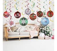 DIYASY Christmas Decorations for Ceiling, 30PCS Christmas Baubles Paper Cutout with Hanging Foil Swirl, Hanging Christmas Ornament for Xmas Indoor Office Decorations