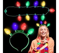 DIYASY Christmas Lights Headband and Necklace Set - LED Light Bulbs for Adult Party Supplies - 2 PCS With 9 and 4 Bulbs