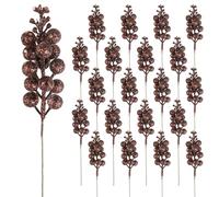 DIYASY Glitter Berry Stems for Christmas Tree Ornaments,20Pcs Brown Picks and Sprays Artificial Branches Xmas Tree Filler Holiday Wreath Garland Decorations Home Décor 7.8 Inch